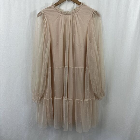 H&M Pink Swiss Dot Tulle Balletcore Romantic Semi-Sheer Dress Womens Size M - Picture 1 of 9